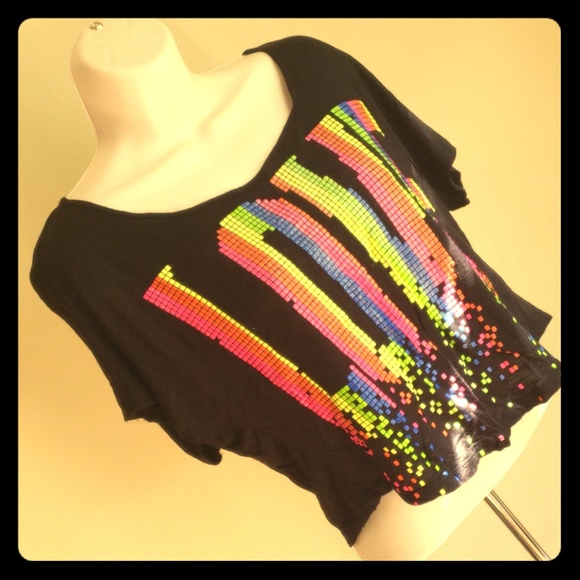Digital Pixel Love Festival Tissue Thin Crop Top - Picture 1 of 4